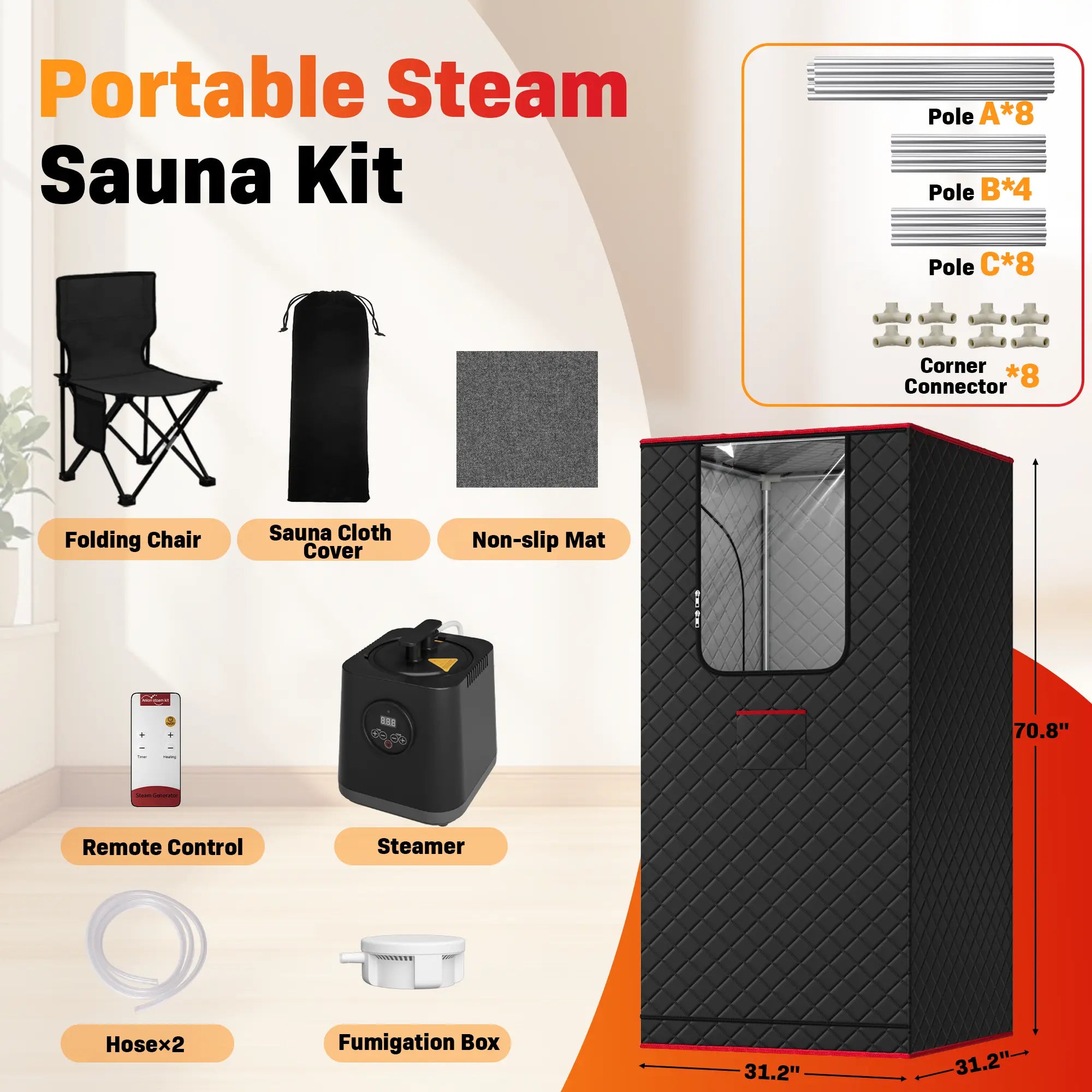 Portable Home Dry Sauna SPA Full Body Sauna Box ,3.0L 1200W Steamer