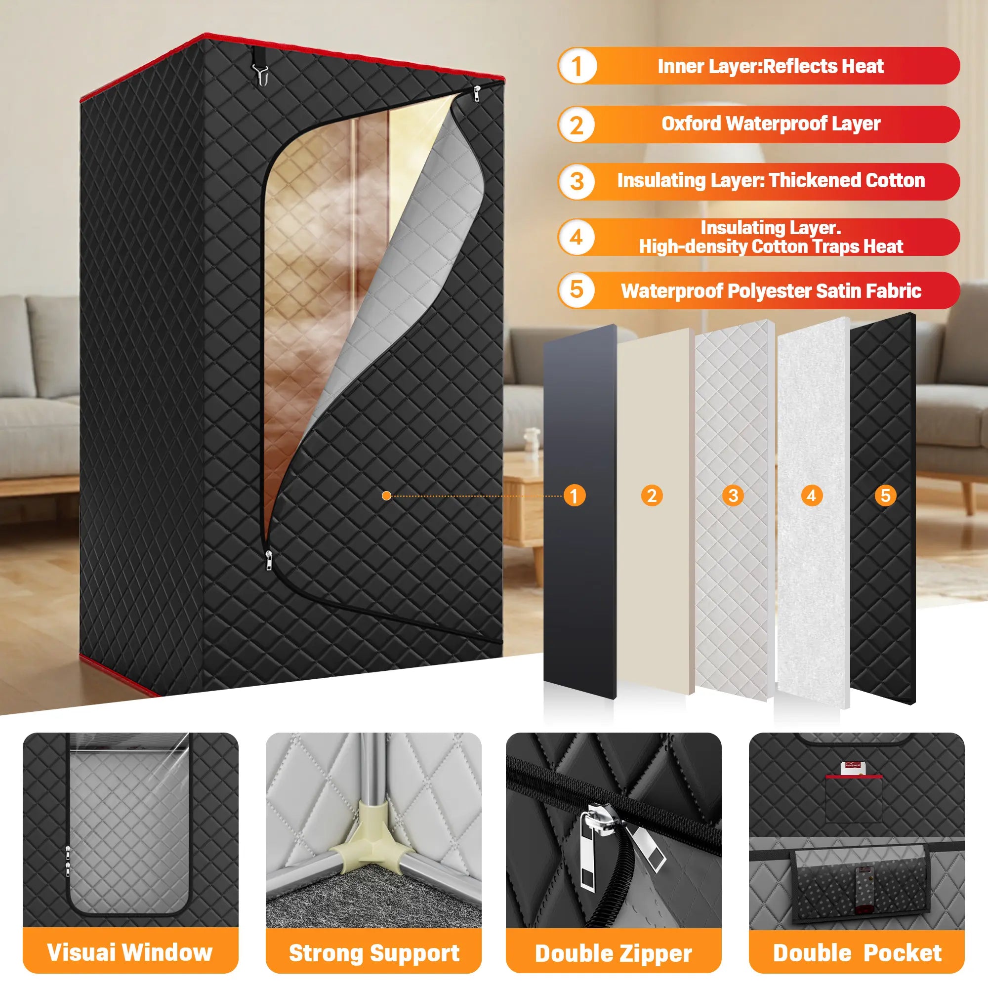 Portable Home Dry Sauna SPA Full Body Sauna Box ,3.0L 1200W Steamer